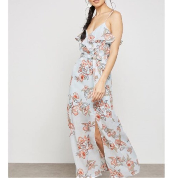 J.O.A. Dresses & Skirts - J.O.A floral high slit ruffle maxi dress L